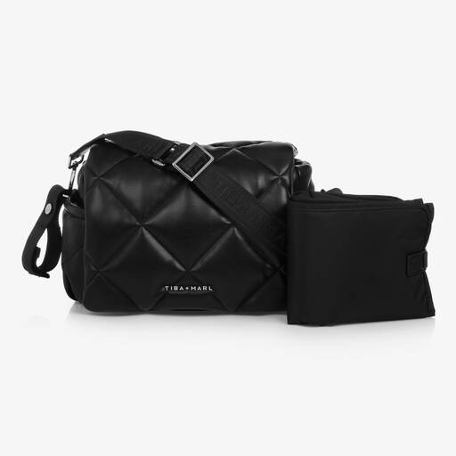 TIBA + MARL-Black Faux Leather Changing Bag (34cm) | Childrensalon