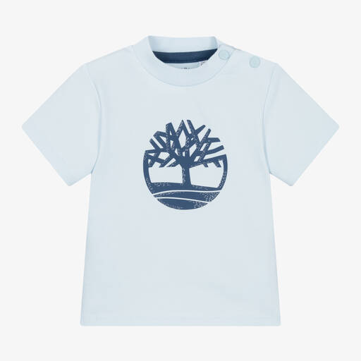 Timberland-Baby Boys Blue Organic Cotton T-Shirt | Childrensalon