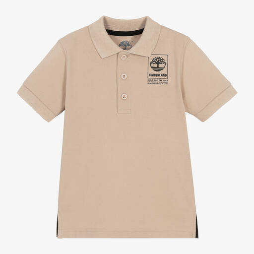 Timberland-Boys Beige Organic Cotton Polo Shirt | Childrensalon
