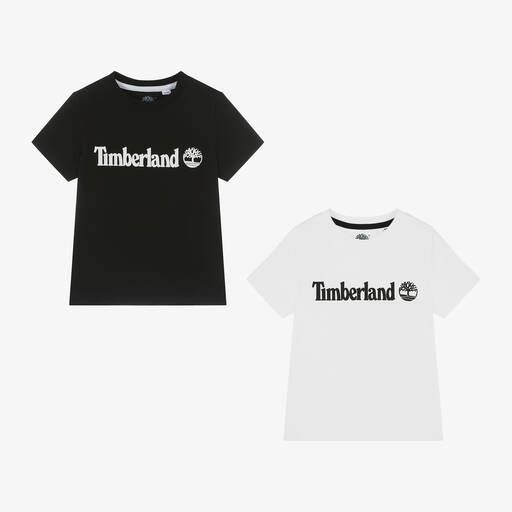 Timberland-تيشيرت قطن لون أبيض وأسود للأولاد (عدد 2) | Childrensalon