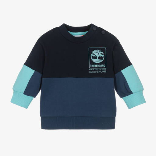 Timberland-Boys Blue Colourblock Cotton Sweatshirt | Childrensalon