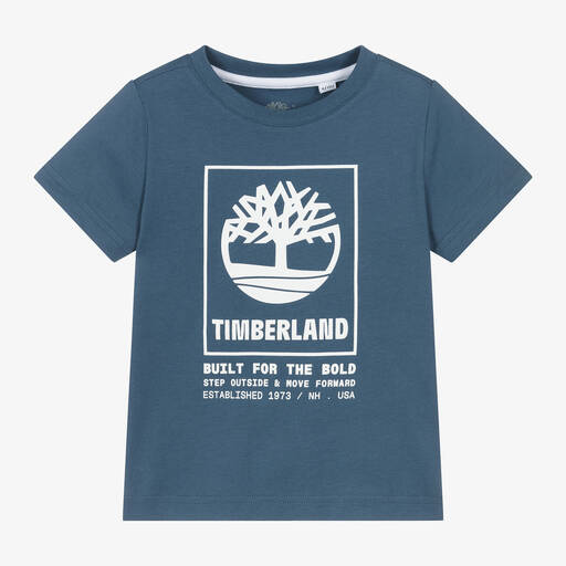Timberland-Boys Blue Organic Cotton T-Shirt | Childrensalon
