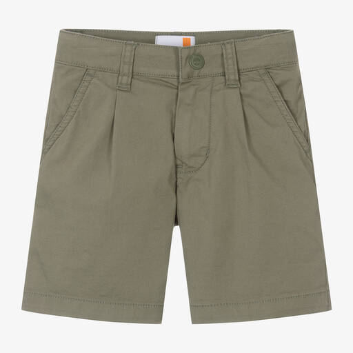 Timberland-Boys Green Cotton Chino Shorts  | Childrensalon