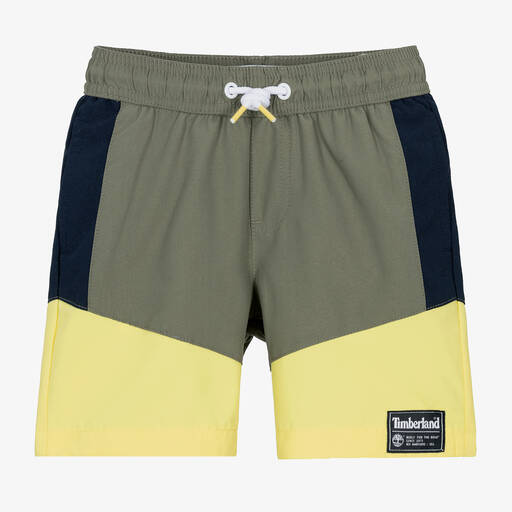Timberland-Boys Green & Yellow Swim Shorts | Childrensalon