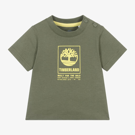 Timberland-Boys Khaki Green Organic Cotton T-Shirt | Childrensalon