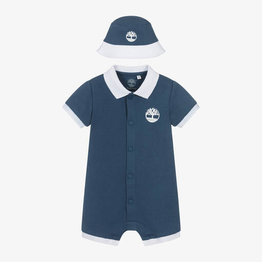 Timberland-Boys Navy Blue Organic Cotton Babysuit Set | Childrensalon