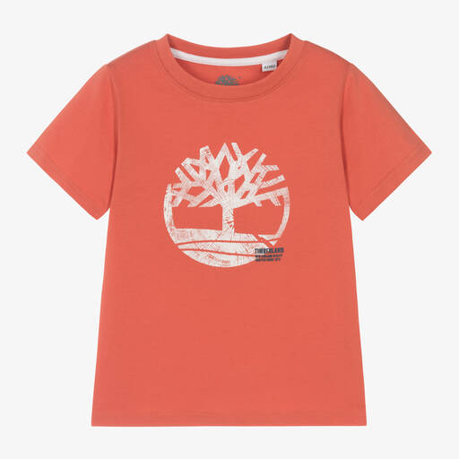Timberland-Boys Orange Organic Cotton T-Shirt | Childrensalon