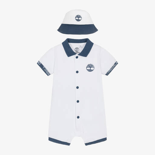 Timberland-Boys White Organic Cotton Babysuit Set | Childrensalon