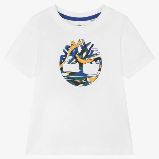 Timberland-Boys White Organic Cotton Jersey T-Shirt | Childrensalon