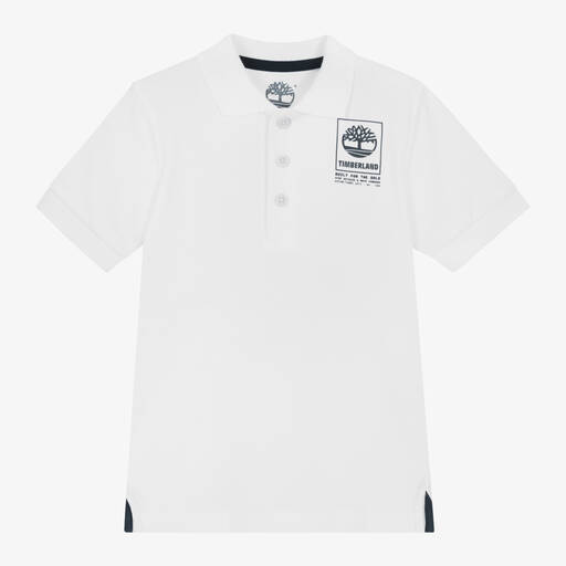 Timberland-Boys White Organic Cotton Polo Shirt | Childrensalon