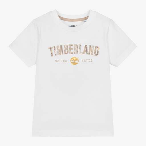 Timberland-Boys White Organic Cotton T-Shirt | Childrensalon