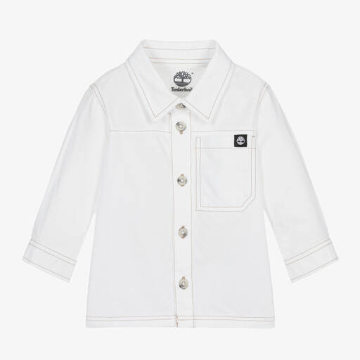 Timberland-قميص أطفال ولادي قطن أكسفورد لون أبيض | Childrensalon