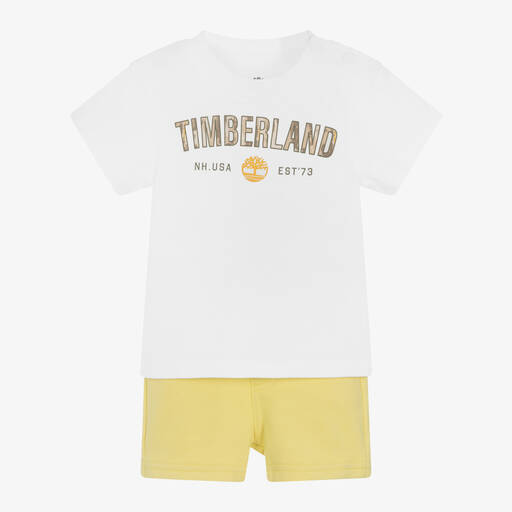 Timberland-Boys Yellow Cotton Jersey Shorts Set | Childrensalon