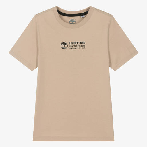 Timberland-Teen Boys Beige Cotton T-Shirt | Childrensalon