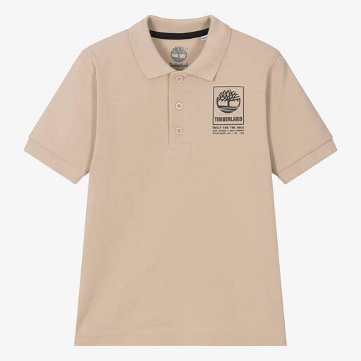 Timberland-Teen Boys Beige Organic Cotton Polo Shirt | Childrensalon