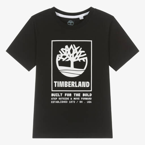 Timberland-Teen Boys Black Organic Cotton T-Shirt | Childrensalon