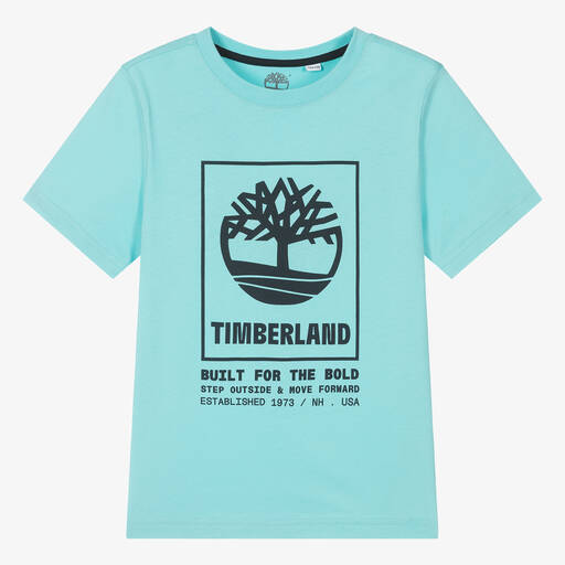Timberland-Teen Boys Blue Organic Cotton T-Shirt | Childrensalon