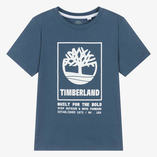 Timberland-Teen Boys Blue Organic Cotton T-Shirt | Childrensalon