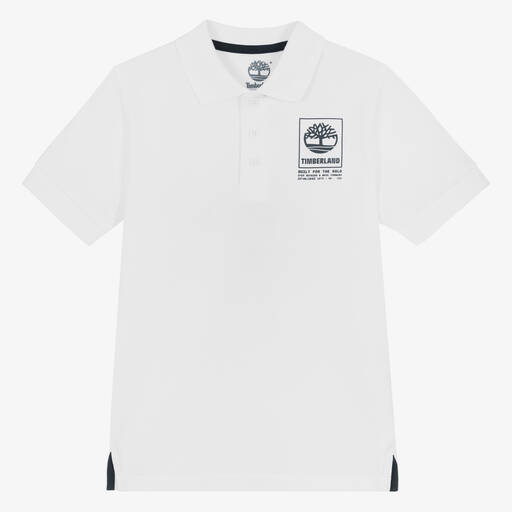 Timberland-Teen Boys White Organic Cotton Polo Shirt | Childrensalon