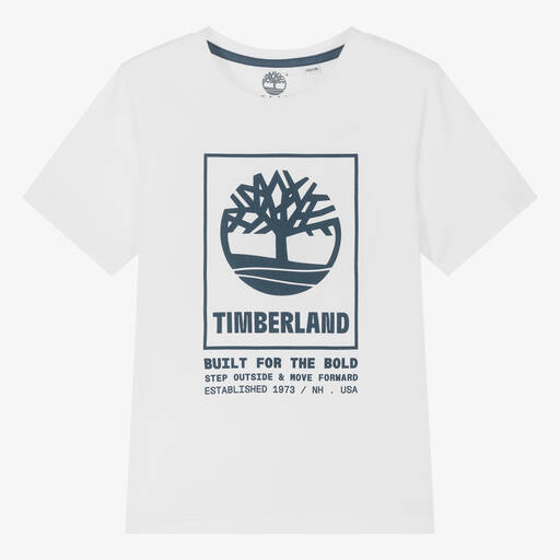 Timberland-Teen Boys White Organic Cotton T-Shirt | Childrensalon