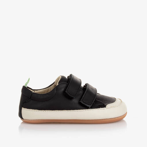 Tip Toey Joey-Black Leather Baby Trainers   | Childrensalon