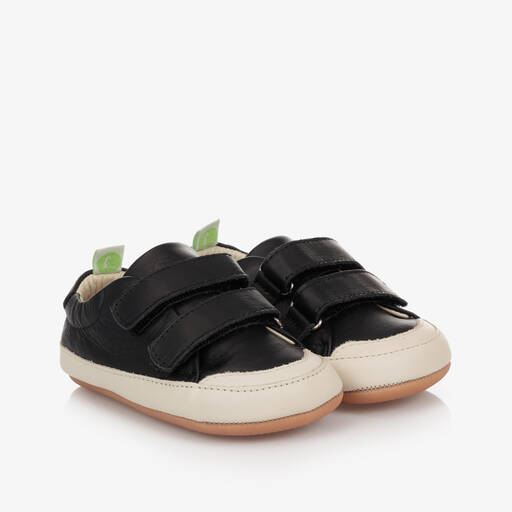 Tip Toey Joey-Black Leather Baby Trainers   | Childrensalon