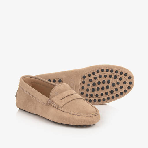 Tod's-Beige Suede Leather Gommino Moccasins | Childrensalon
