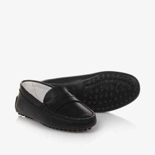 Tod's-Black Leather Moccasin Shoes | Childrensalon