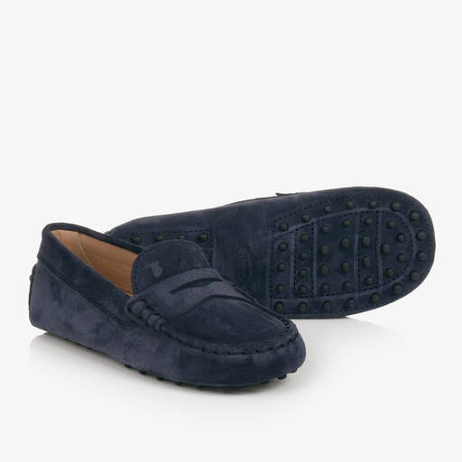 Tod's-Blue Suede Leather Gommino Moccasins | Childrensalon