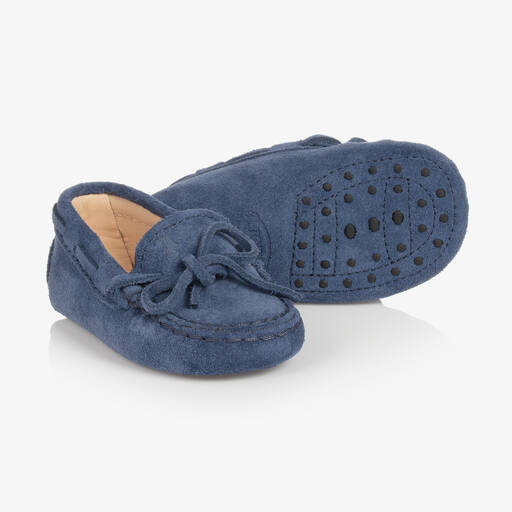 Tod's-Blue Suede Pre-Walker Moccasin Shoes  | Childrensalon