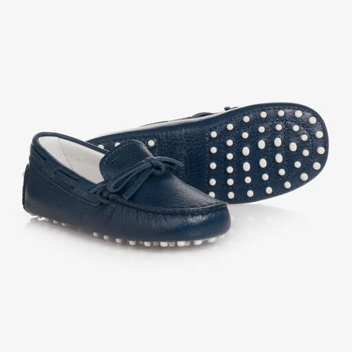 Tod's-Boys Blue Leather Moccasin Shoes | Childrensalon