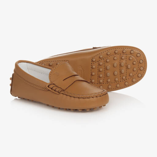 Tod's-Brown Leather Gommino Moccasin Shoes | Childrensalon