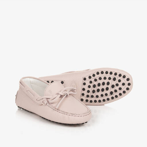 Tod's-Girls Pink Leather Gommino Moccasins  | Childrensalon