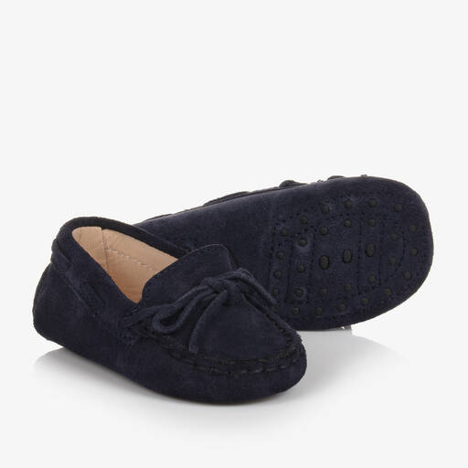 Tod's-Navy Blue Suede Leather Moccasins | Childrensalon