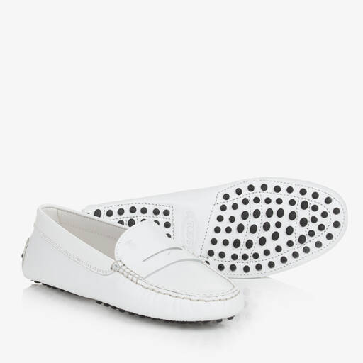 Tod's-Teen White Leather Gommino Moccasins | Childrensalon