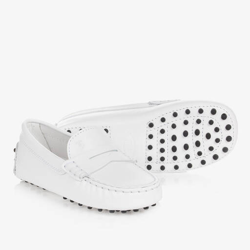 Tod's-White Leather Gommino Moccasins | Childrensalon