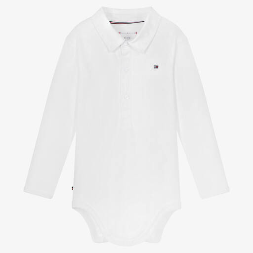 Tommy Hilfiger-Baby Boys White Cotton Collared Bodysuit | Childrensalon