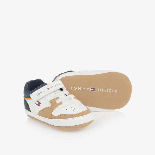 Tommy Hilfiger-Baby Boys White Faux Leather Trainers | Childrensalon