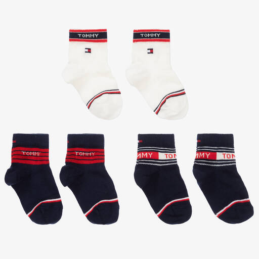 Tommy Hilfiger-Baby Cotton Logo Socks(3 Pack) | Childrensalon
