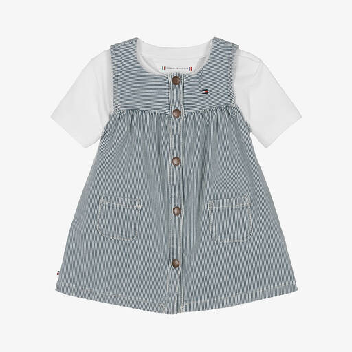 Tommy Hilfiger-Baby Girls Blue Striped Denim Dress Set | Childrensalon