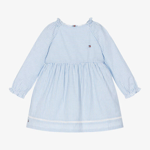 Tommy Hilfiger-Baby Girls Blue & White Stripe Cotton Dress | Childrensalon