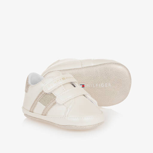 Tommy Hilfiger-Baby Girls Ivory Faux Leather Shoes | Childrensalon