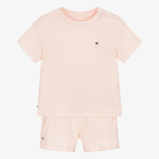 Tommy Hilfiger-Baby Girls Pink Cotton Shorts Set | Childrensalon