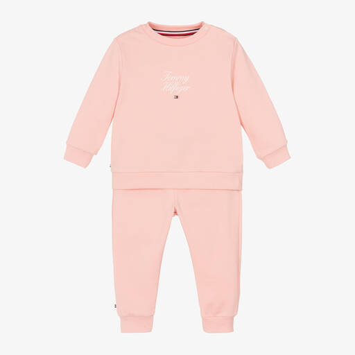 Tommy Hilfiger-Baby Girls Pink Cotton Tracksuit | Childrensalon