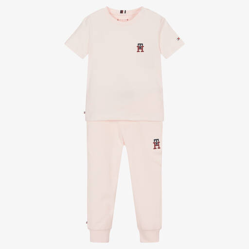 Tommy Hilfiger-Baby Girls Pink Cotton Trouser Set | Childrensalon