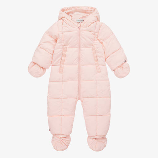 Tommy Hilfiger-Baby Girls Pink Hooded Snowsuit | Childrensalon