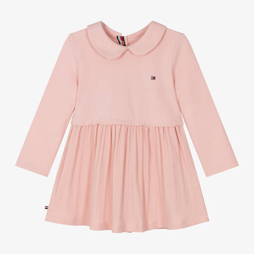 Tommy Hilfiger-Baby Girls Pink Piqué & Pointelle Dress | Childrensalon