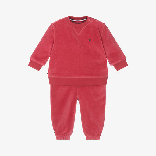 Tommy Hilfiger-Baby Girls Pink Velour Tracksuit | Childrensalon