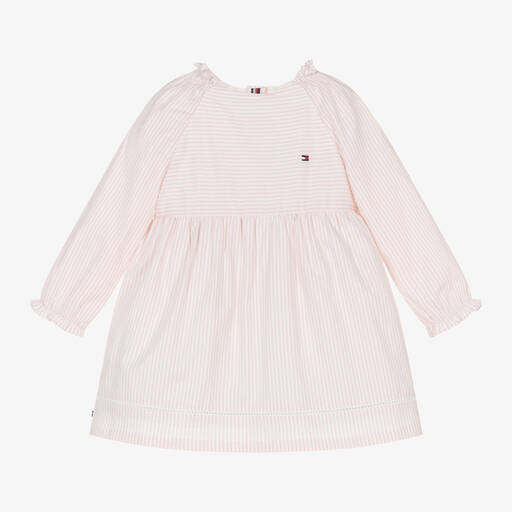 Tommy Hilfiger-Robe rose et blanche en coton bébé | Childrensalon