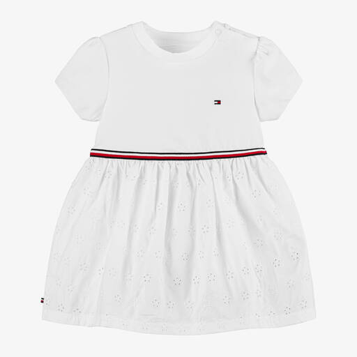 Tommy Hilfiger-Baby Girls White Cotton Dress | Childrensalon